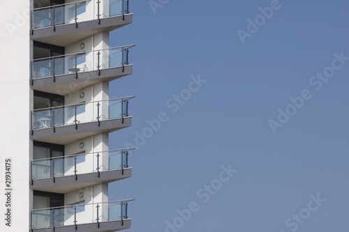 Balconies against a blue sky
