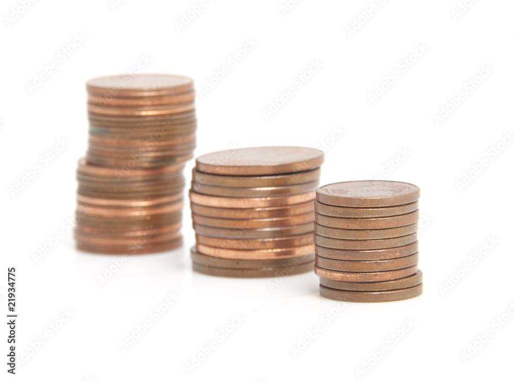 stack of euro coins over white background