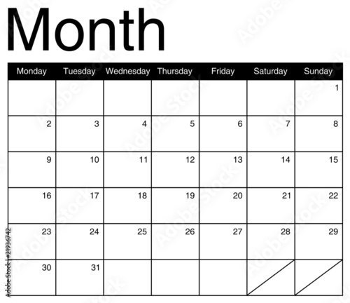 Basis for a monthly calendar in black and white, vector image
