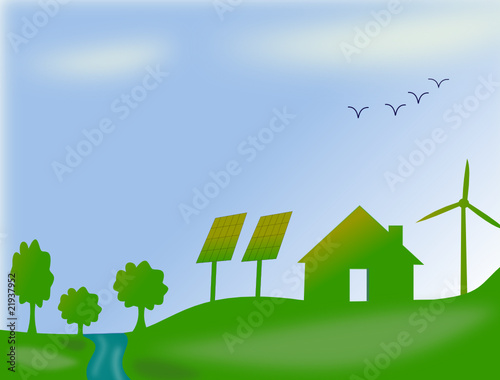 Habitation écologique avec panneaux solaire et éolienne
