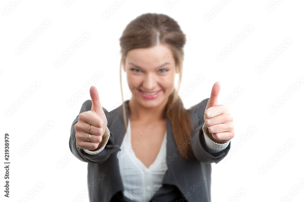 Business woman gesturing a thumbs up sign Business woman gesturing a thumbs up sign