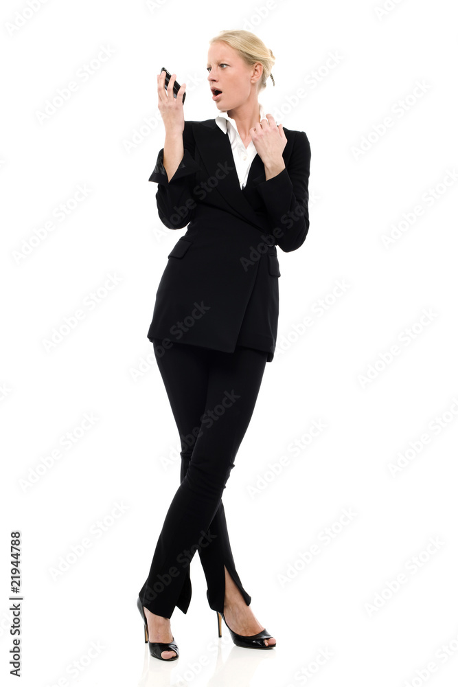 businesswoman talking on the phone with aggressive air businesswoman talking on the phone with aggressive air