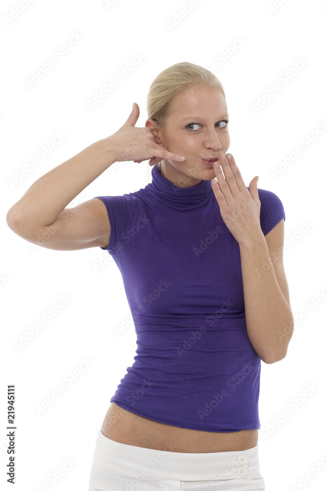 portrait of a young caucasian woman gesticulate portrait of a young caucasian woman gesticulate