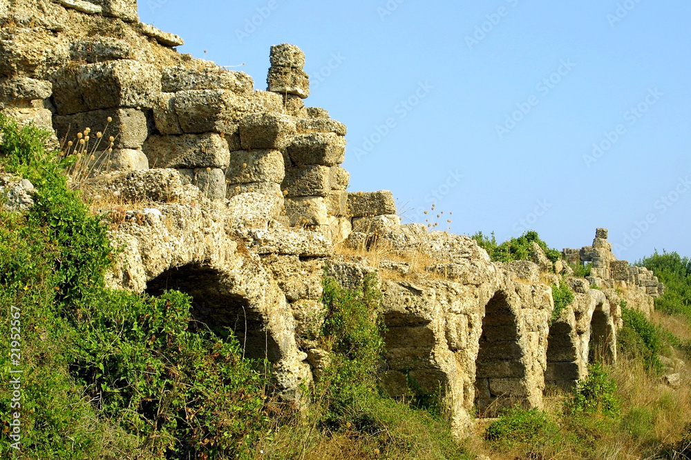 Ancient roman aqueduct in Side, Turkey