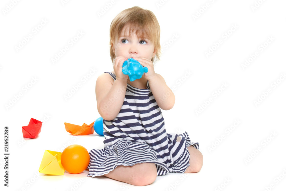 cute toddler girl playing over white cute toddler girl playing over white