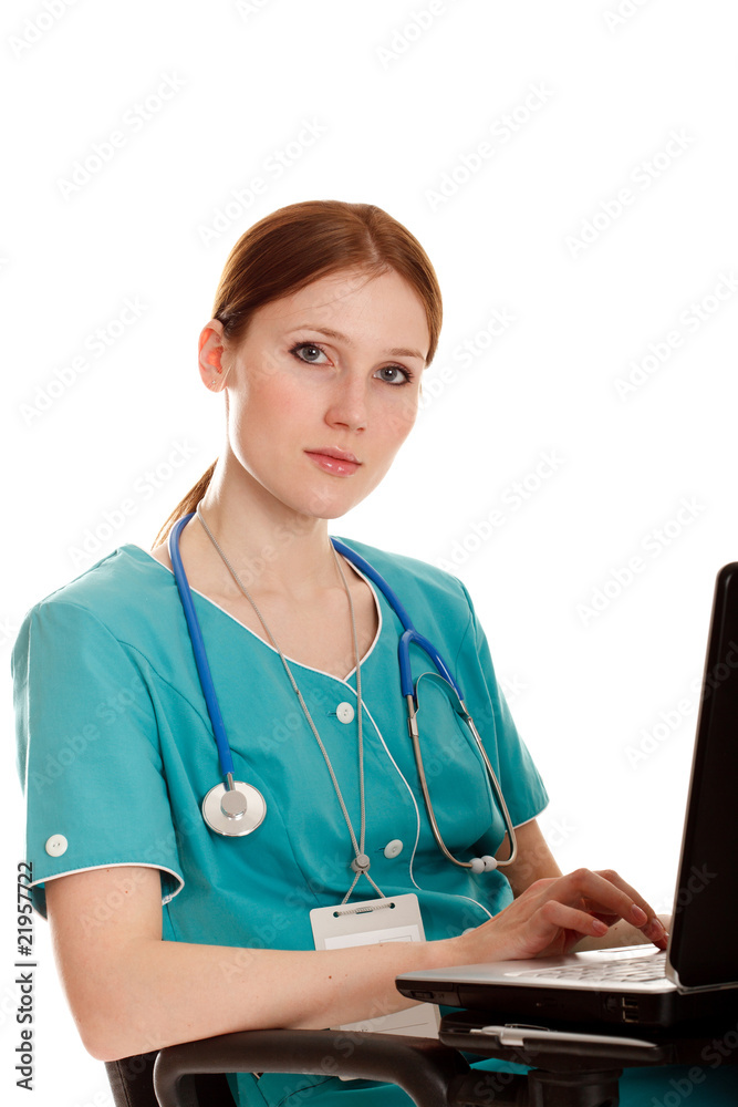 Young medical nurse with the laptop Young medical nurse with the laptop
