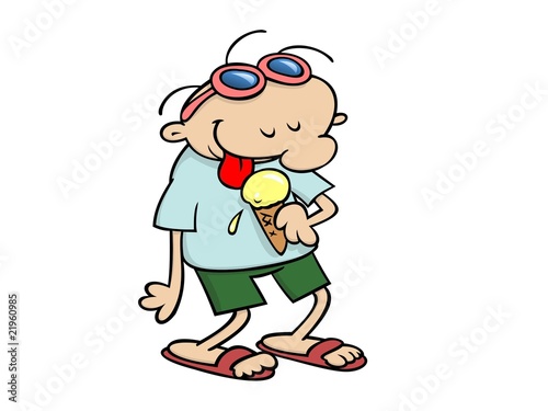 A toon guy eating an icrecream cone