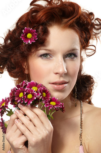 Portrait of a happy women with flowers