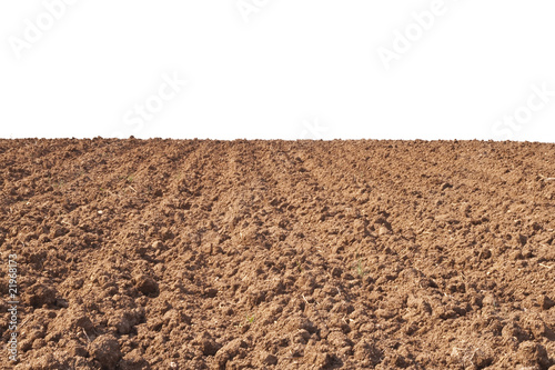 Fotografie Plough soil isolate on white. Countryside.