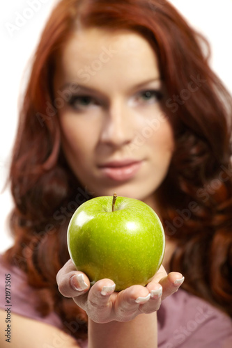 woman with fresh apple