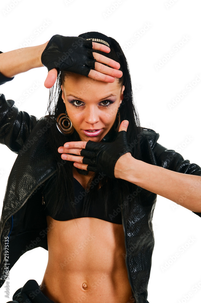 Active hip-hop dancer on white