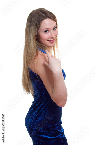 beautiful girl in a dark blue dress
