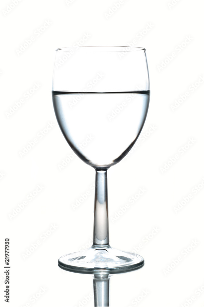 Wineglass half-full of water isolated on white