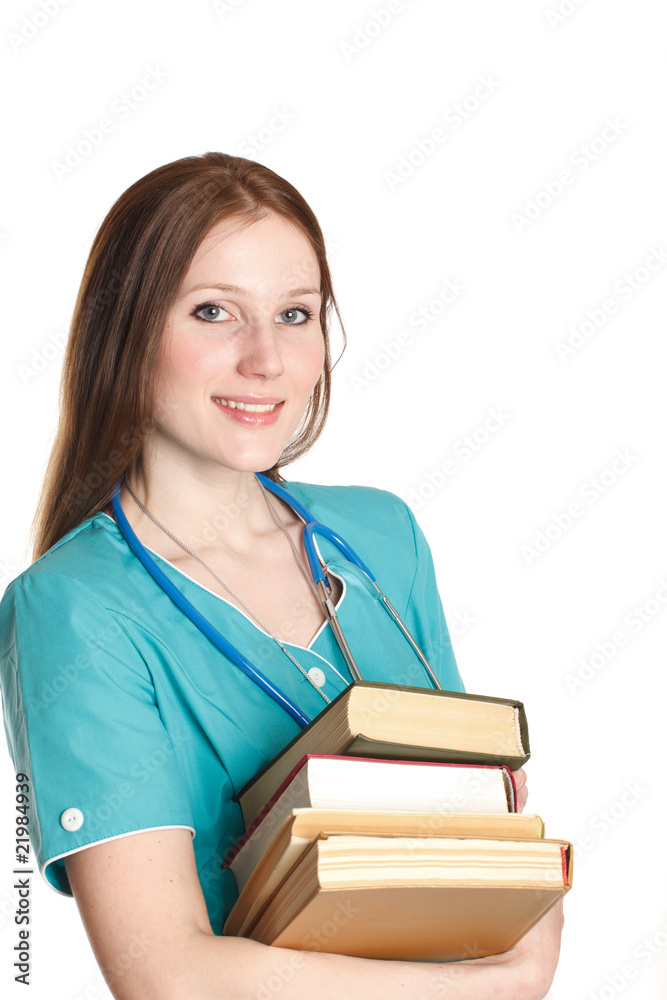 Portrait of female doctor with books Portrait of female doctor with books