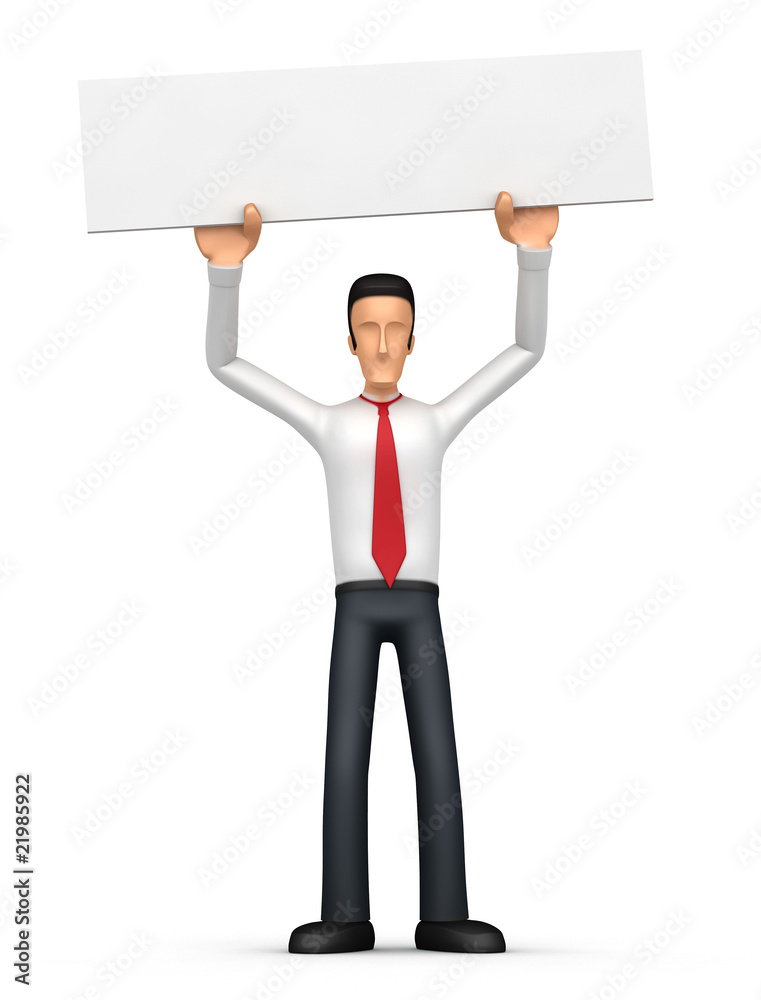 Businessman holds over a banner Businessman holds over a banner