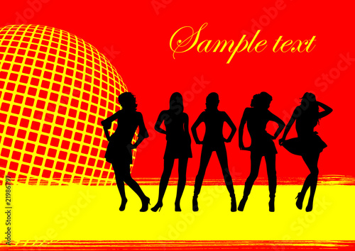 Girls. Abstract red background