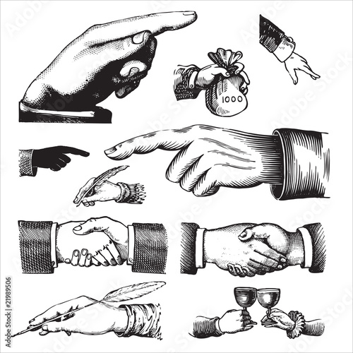 set of antique hands engravings (vector)