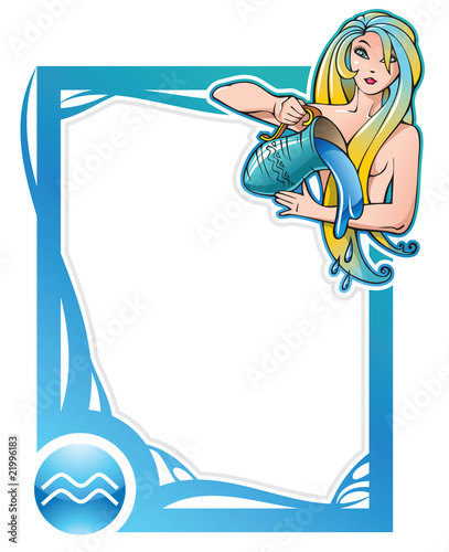 Aquarius, the eleventh sign of zodiac frames, vector