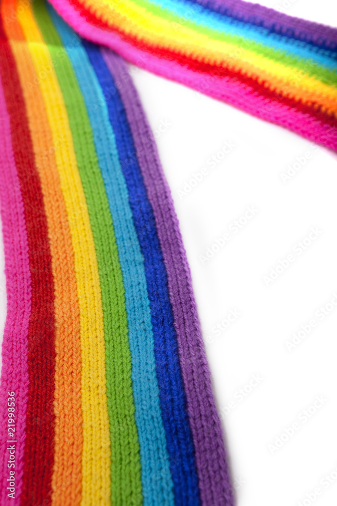 Bright rainbow knitted scarf