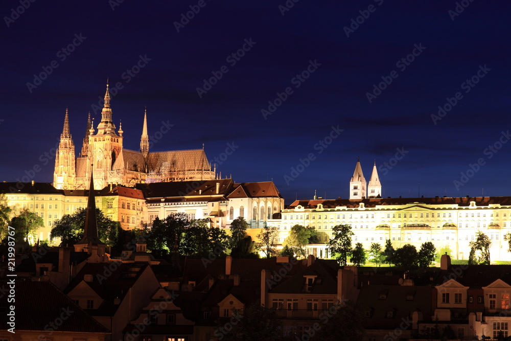 Prague cathedral and castle at night