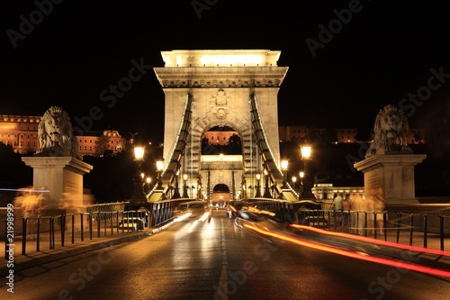 Famous chain bridge in Budapest, Hungary