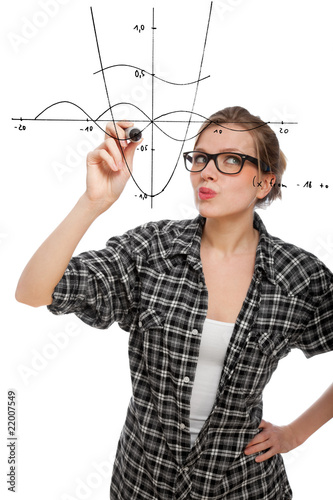 student girl drawing a mathematical graph