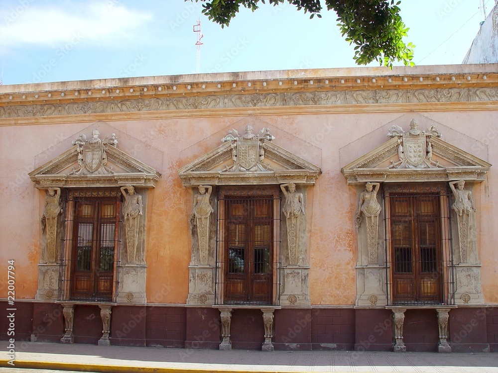 Merida city aged facade in Mexico