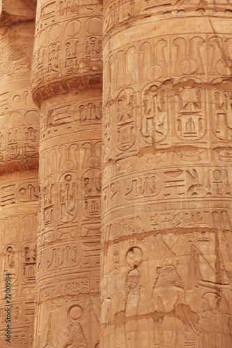 Columns with hieroglyphics in Karnak Temple, Egypt