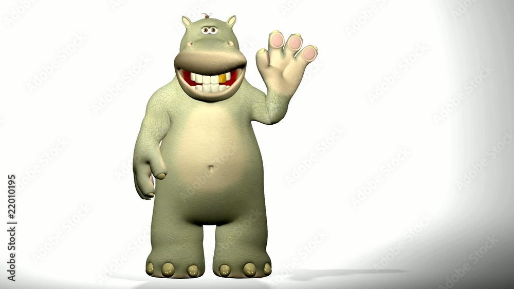 7 seconds clip with a cute cartoon hippo waving its hand 7 seconds clip with a cute cartoon hippo waving its hand