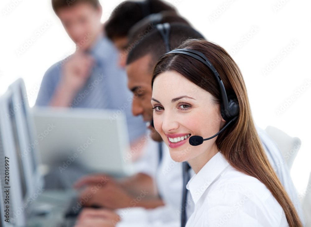 Successful business team working in a call center Successful business team working in a call center