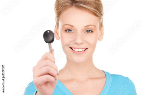 happy woman with car key