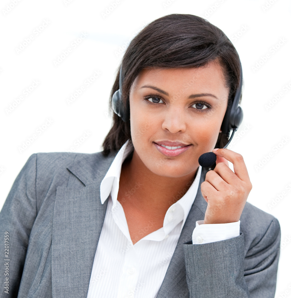 Portrait of an ethnic customer agent at work Portrait of an ethnic customer agent at work