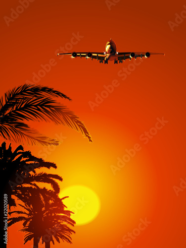Airliner at sunset