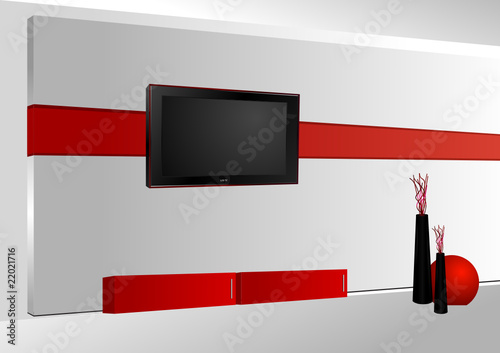 Home Interior - LCD tv on the wall and decorations