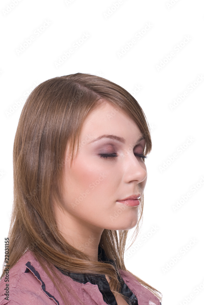 Close up portrait of young beautiful woman with clear makeup Close up portrait of young beautiful woman with clear makeup