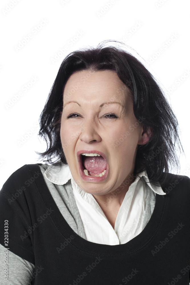 jeune femme bouche ouverte effrayée Stock Photo | Adobe Stock