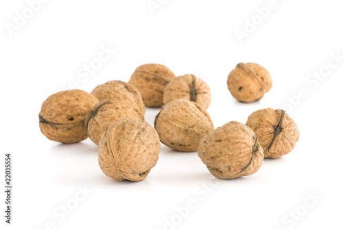 Group of walnuts. Isolated on white background.