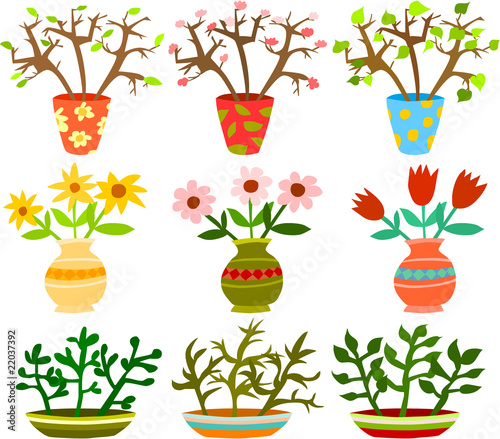 Set of a flowers in vases