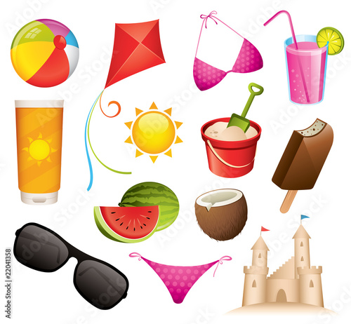 Set of 13 summer and beach vector icons