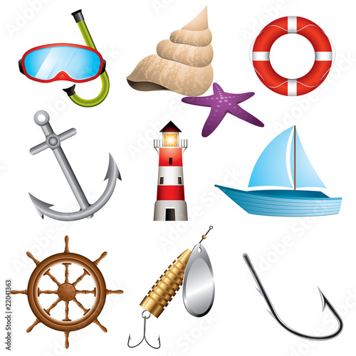 Set of 9 sea related vector icons