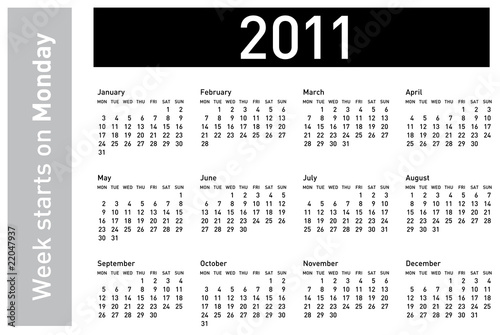 Simple 2011 Calendar, week starts on Monday