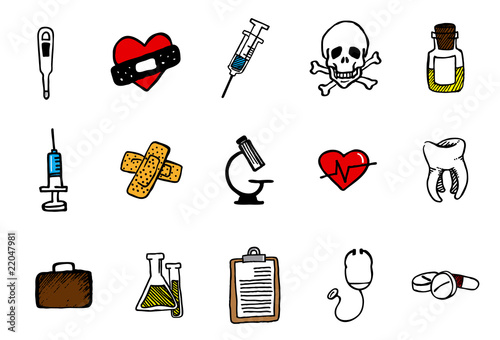 medical doodles hand drawn set