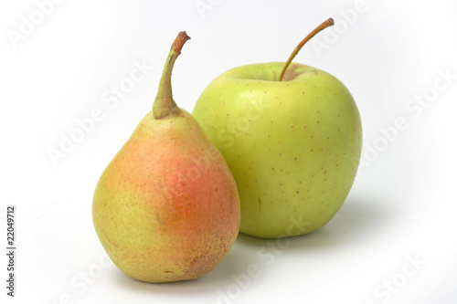 Yellow pear and green apple