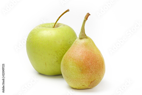 Yellow pear and green apple