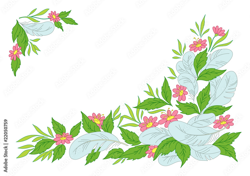 Fototapeta premium Leaves, flowers and feathers