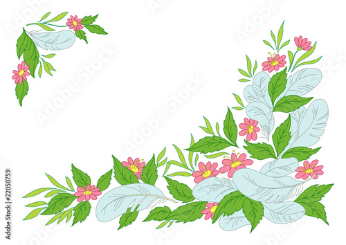 Leaves, flowers and feathers