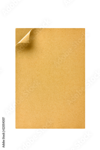 Old paper with curl isolated on white background