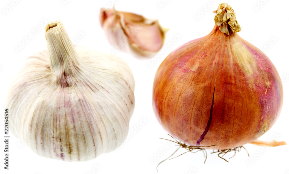 Fototapeta premium ail et oignon, fond blanc