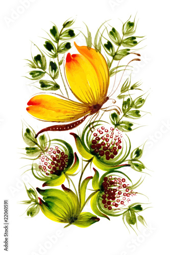 butterfly on the decorative flowers