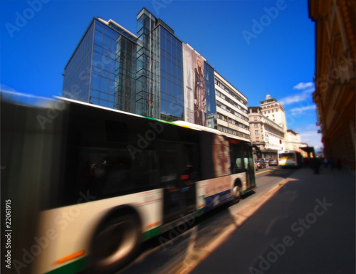 Abstract panning motion blur of a bus in Ljubljana, Slovenia